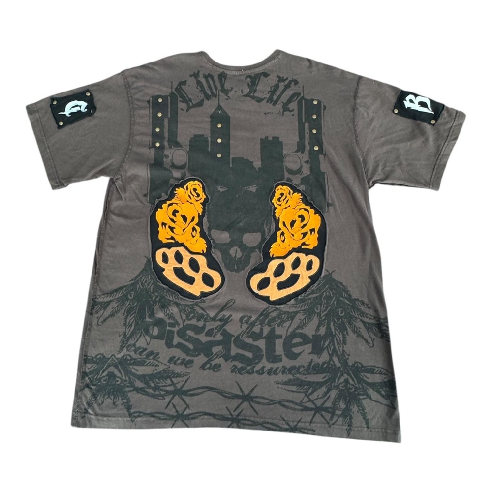 Blac Label Shirt Mens 2XL Brown Graphic Star Rose Brass Knuckle Studded Urban